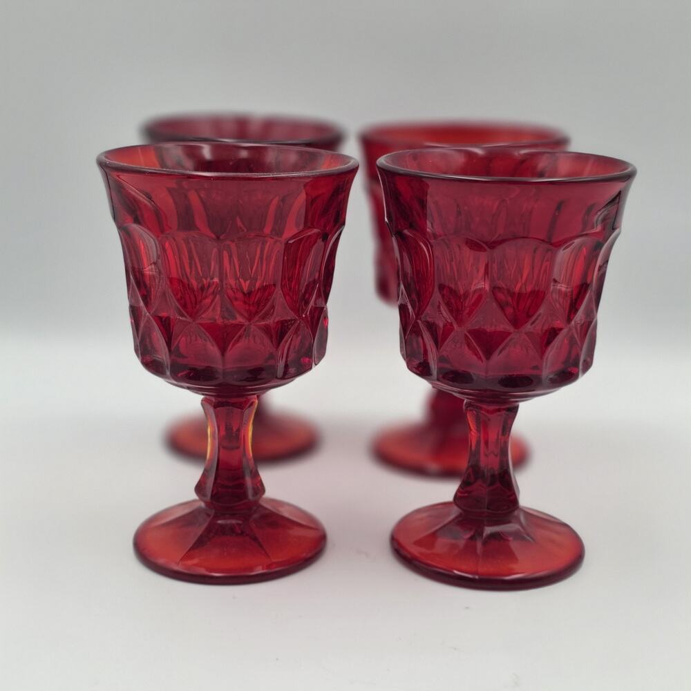 Vintage Noritake Perspective Set of 4 Ruby Red Glass Water Goblets 5" Tall